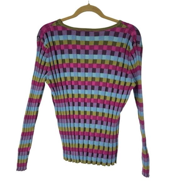 Y2K Field Gear Multicolored Geometric Ribbed Top Sz M Women’s - Picture 2 of 6
